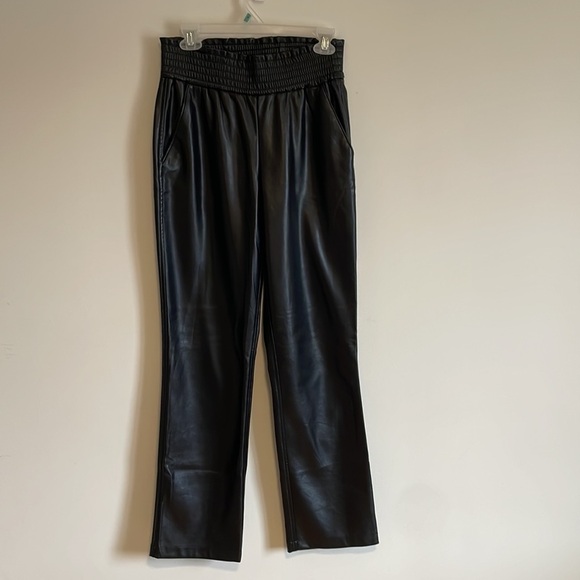 Edgy Joie Vegan Leather Pants Black SM PU Straight Paper Bag Contemporary Chic - Picture 1 of 16